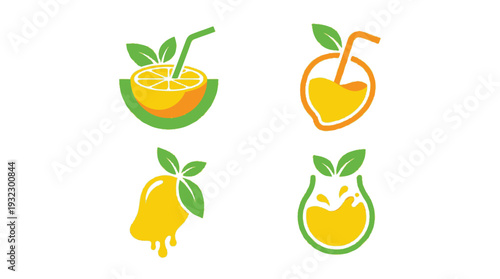 Fresh Fruit Juice Drink Logos and Icons Collection with Citrus Mango Pear