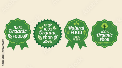 Set of 100 percent organic natural food and vegan product labels