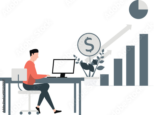 The boy is working about business growth