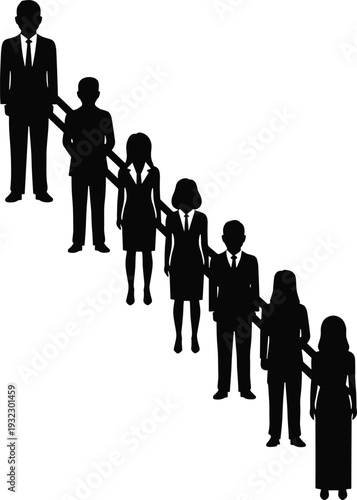 Business professionals silhouette on staircase, career progression and diversity theme, flat vector illustration for corporate and design concepts