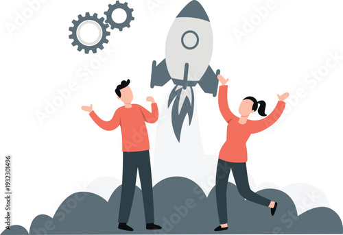 Business people lunching a new business product rocket