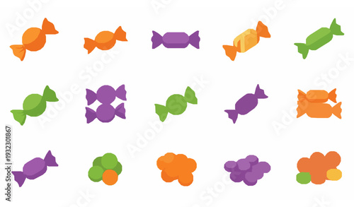 Colorful Candy Wrapper Flat Icons – Sweets and Treat Vector Collection