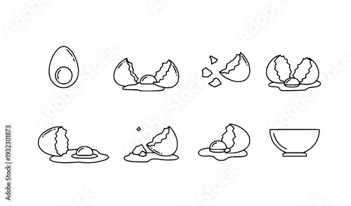 Cracked Eggshell Vector Icons – Thin Line Outline Set for Web and UI Design