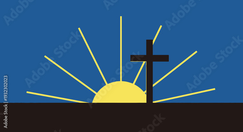 Minimal Easter Sunday Sunrise Cross Illustration