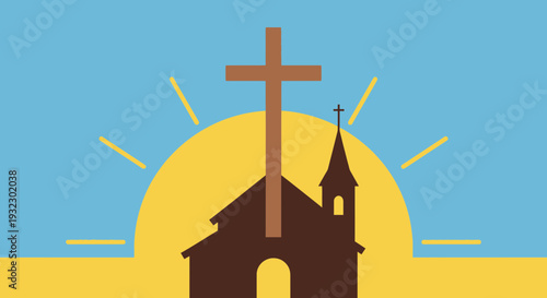 Modern Easter Church Cross Sunrise Illustration