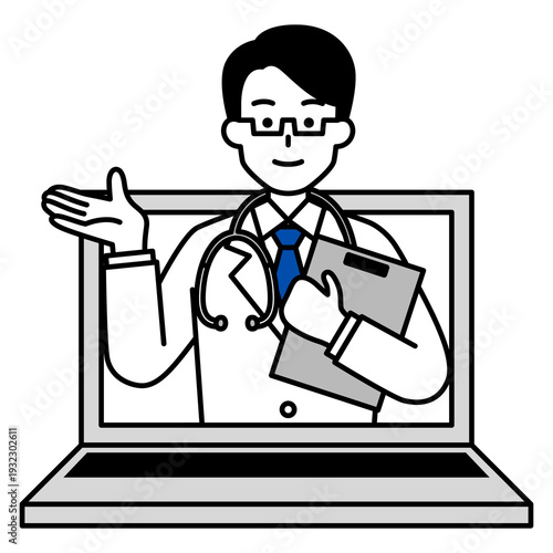 オンラインで診察する医師の男性