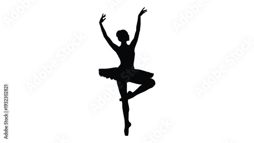 A black silhouette of a ballet dancer in a graceful pose isolated on white background, Vector