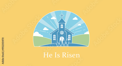 Easter Sunday Inspirational Church Card Vector Illustration