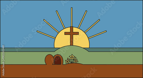 Minimal Easter Sunday Worship Background Flat Vector Illustration