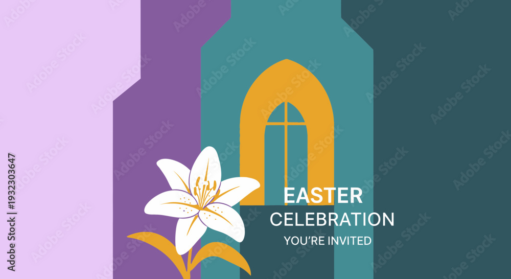 Fototapeta premium Elegant Easter Church Invitation Flat Vector Illustration