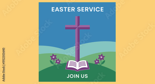 Easter Church Flyer Square Format Vector Illustration