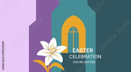 Elegant Easter Church Invitation Flat Vector Illustration