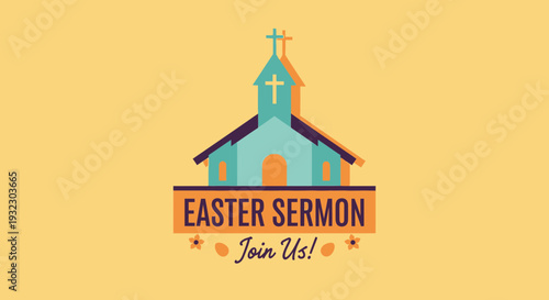 Easter Church Sermon Poster Flat Vector Illustration