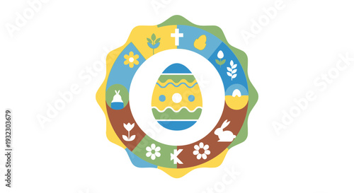 Modern Easter Decorative Badge Emblem Flat Vector Illustration