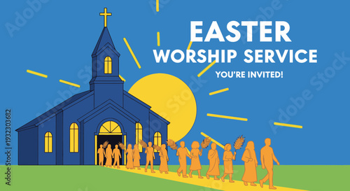 Easter Church Worship Invitation Flat Vector Illustration