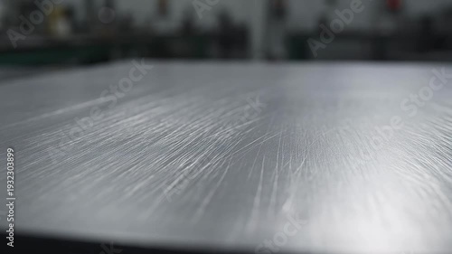 Close-up texture of brushed stainless steel metal surface with fine parallel lines, industrial material detail