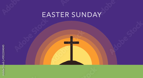 Minimal Easter Sunday Cross Sunrise Vector Illustration
