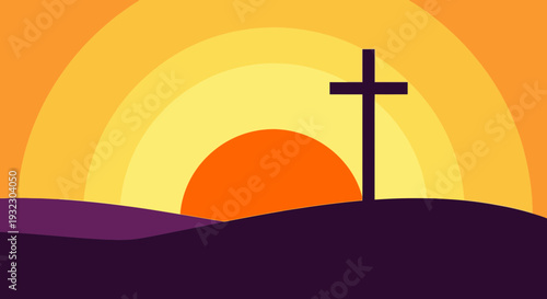 Easter Sunday Cross Sunrise Silhouette Vector Illustration
