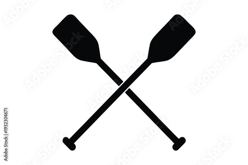 Two boat paddles silhouette vector, Crossed oars silhouette vector