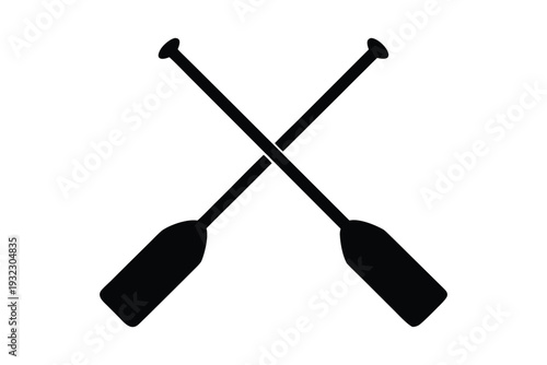 Two boat paddles silhouette vector, Crossed oars silhouette vector