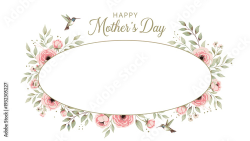 Mother's Day greeting card template with floral design and 'Happy Mother's Day' text on white background