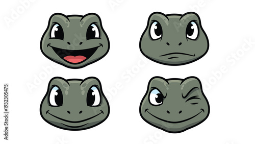 Cute Cartoon Turtle Heads with Various Emotions: Happy, Sad, Content, and Winking Expressions