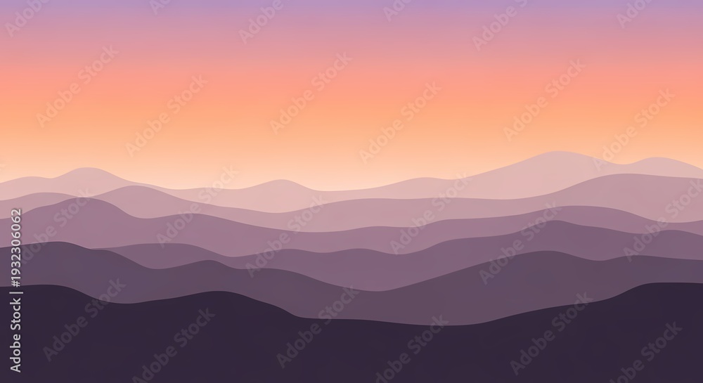 Obraz premium Serene layered mountain landscape at sunset with soft pastel colors.