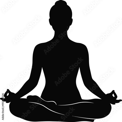 Woman Meditating Lotus Pose Silhouette Vector Illustration