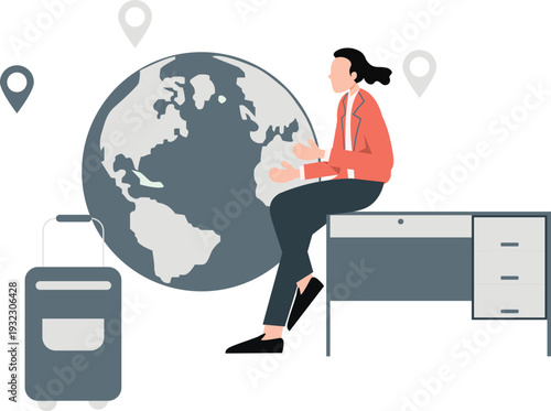 Business woman thinking about offices trip location.