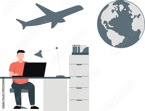 The boy is making offices tour