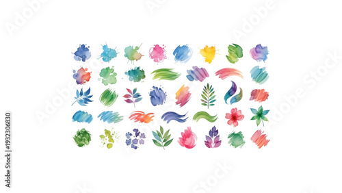 Watercolor Texture Brush Stroke Collection on White Background Artistic Vector Set
