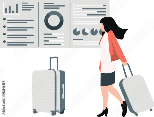 The girl is going tour with her luggage