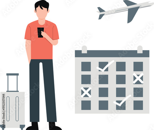 The boy is making business travel shadule.