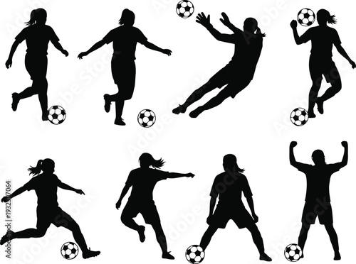 Silhouette of soccer players in various actions