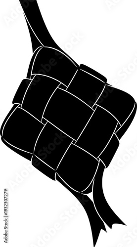 Authentic silhouette of a traditional woven ketupat rice cake symbolizing the cultural heritage and culinary traditions of eid celebrations in southeast asia