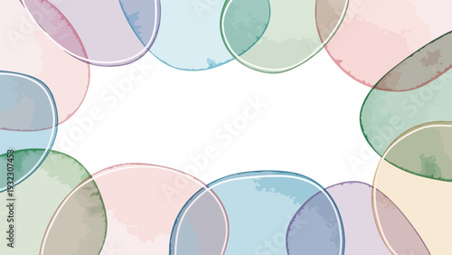Soft watercolor circles overlapping, framing a central blank space, pastel colors
