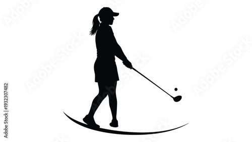 A woman plays golf on a sunny day isolated on white background, Vector