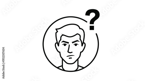 Profile icon of a man with a puzzled expression and a large question mark indicating confusion or uncertainty.