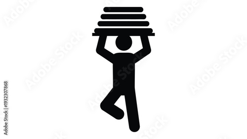 A person lifting a stack of plates isolated on white background, Vector