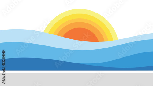 Stylized illustration of the sun setting over the ocean waves