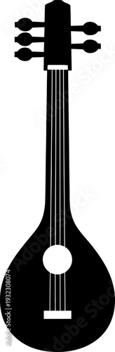 Ethereal musical heritage silhouette of a traditional stringed instrument evoking cultural melodies