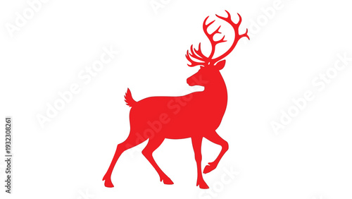 A red silhouette of a reindeer in mid stride isolated on white background, Vector