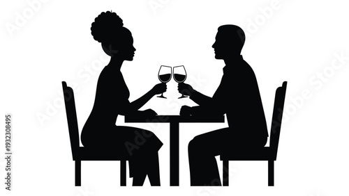 A couple toasting with wine glasses at a restaurant isolated on white background, Vector