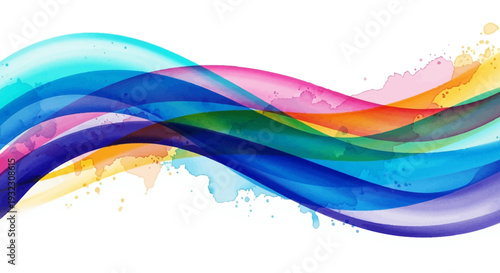 Vibrant abstract colorful wavy lines with splashes of paint.