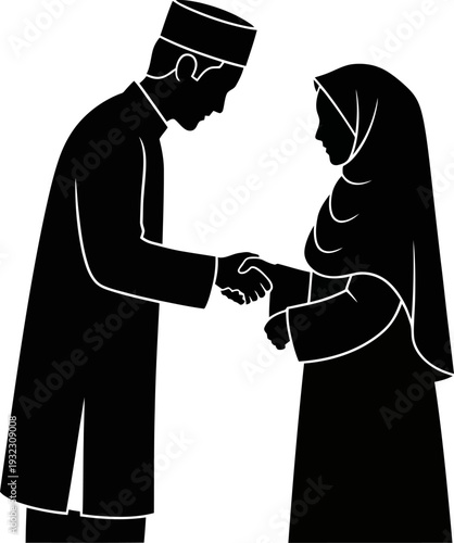 Respectful handshake between a muslim man and woman symbolizing professionalism and mutual agreement in a modern cultural context