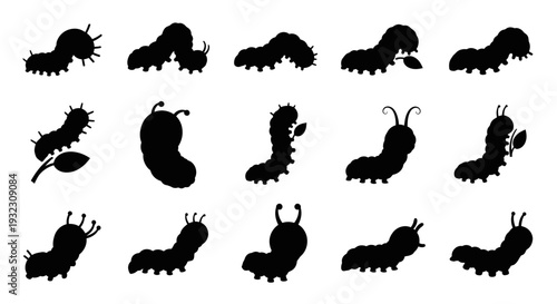 Cute Caterpillar Silhouettes Collection: Various Poses and Actions