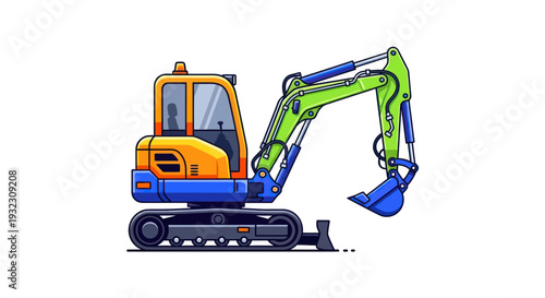 Mini Excavator Digging Machine Construction Vehicle Illustration