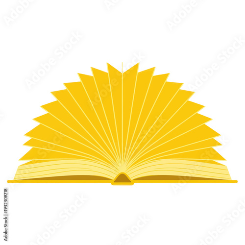 Open Book With Fan Shape Pages, Yellow Color, Isolated on White Background