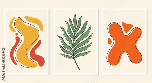 Abstract Artistic Illustrations with Natural Elements and Vibrant Colors.