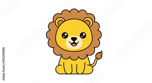 Adorable cartoon lion character with fluffy mane and friendly expression.